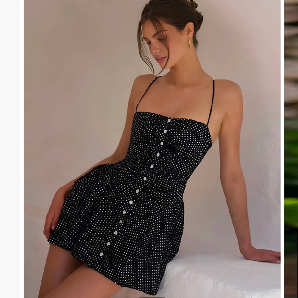 Commense Black and White Buttoned Mini Sundress